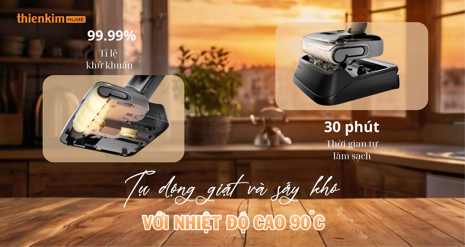 Roborock F25 RT tự động giặt và sấy con lăn ở 90°C, diệt khuẩn và ngăn mùi hiệu quả.