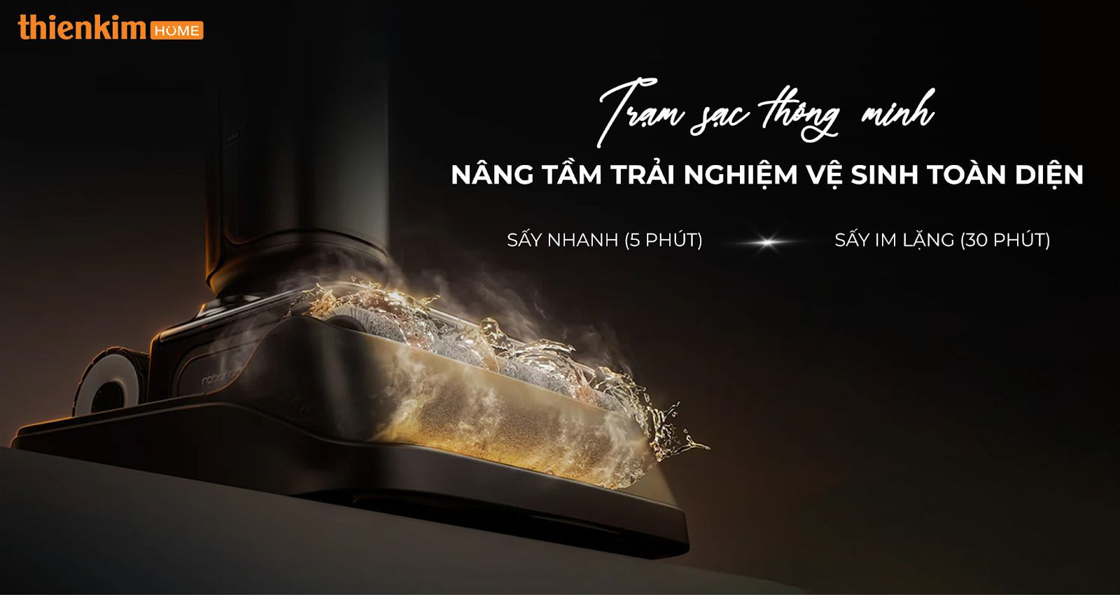 Trạm sạc thông minh Roborock F25 ACE Combo tự giặt giẻ nước nóng 90°C và sấy khô sạch khuẩn.