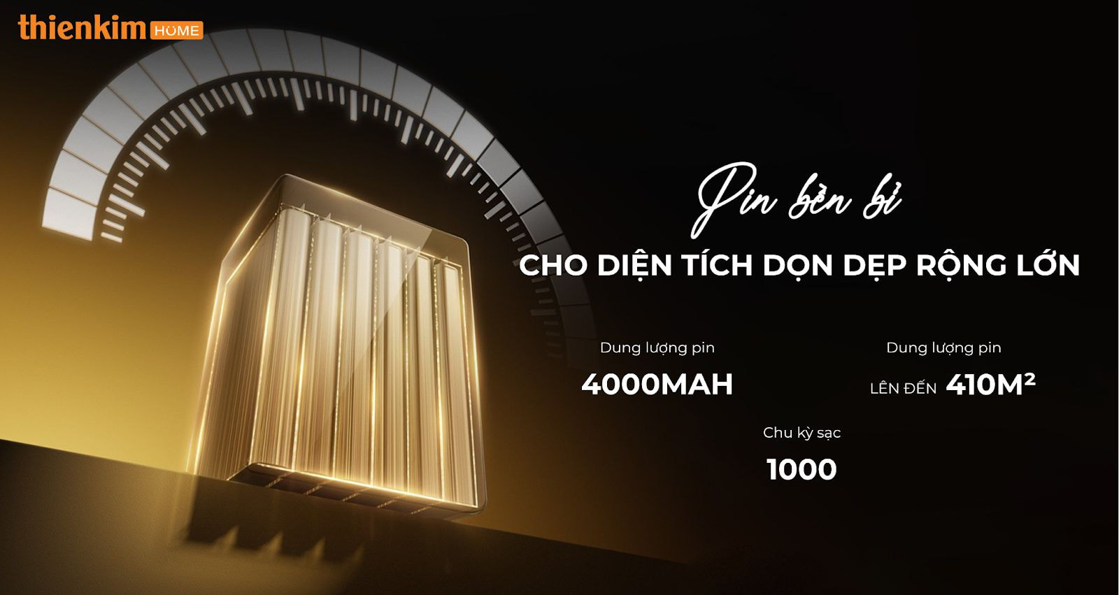 Pin 4000mAh bền bỉ của Roborock F25 ACE Combo cho phép làm sạch liên tục đến 410m² chỉ với một lần sạc.