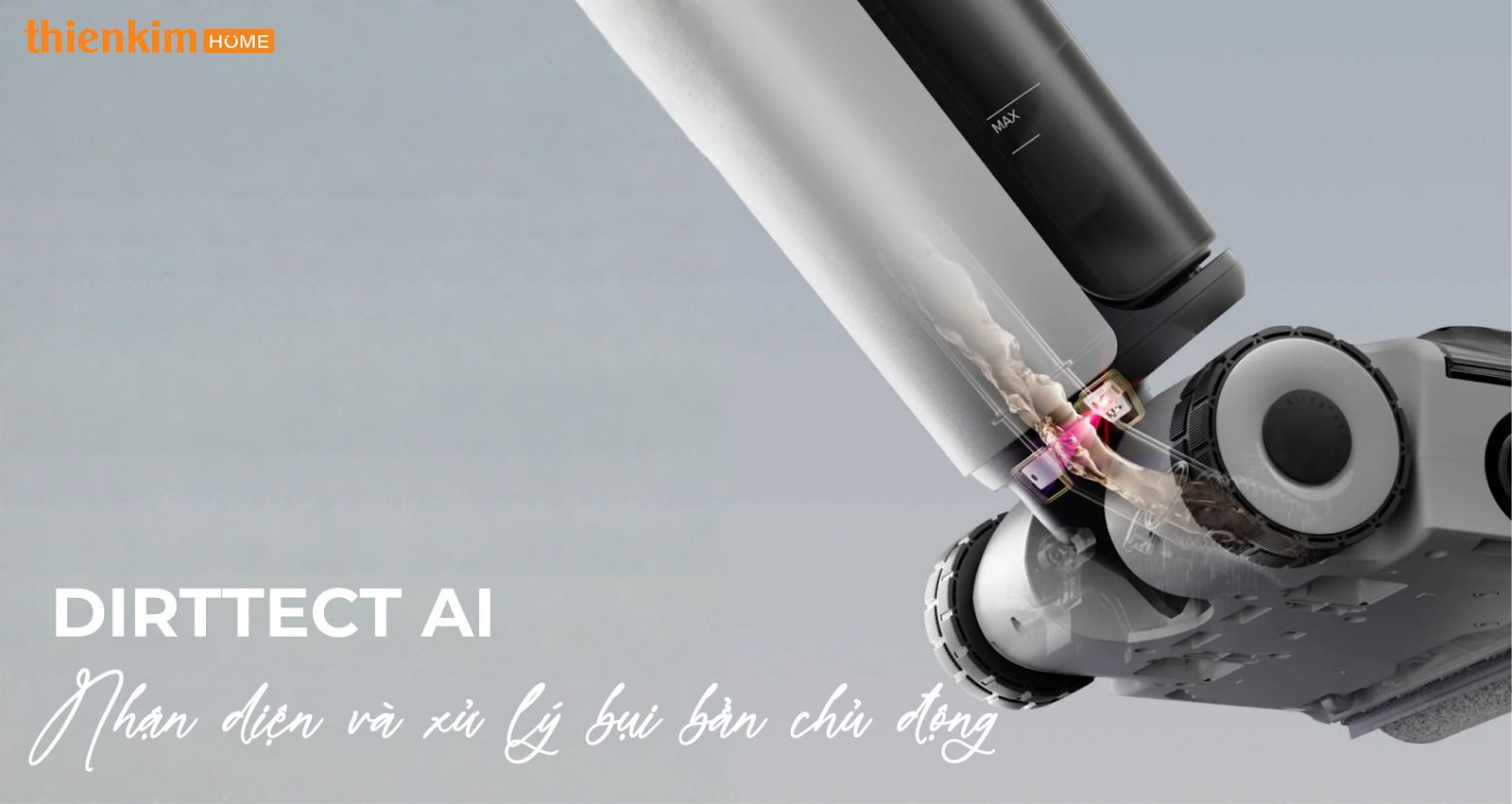 Roborock F25 ACE tự nhận diện và xử lý bụi bẩn nhờ DirtTect AI.