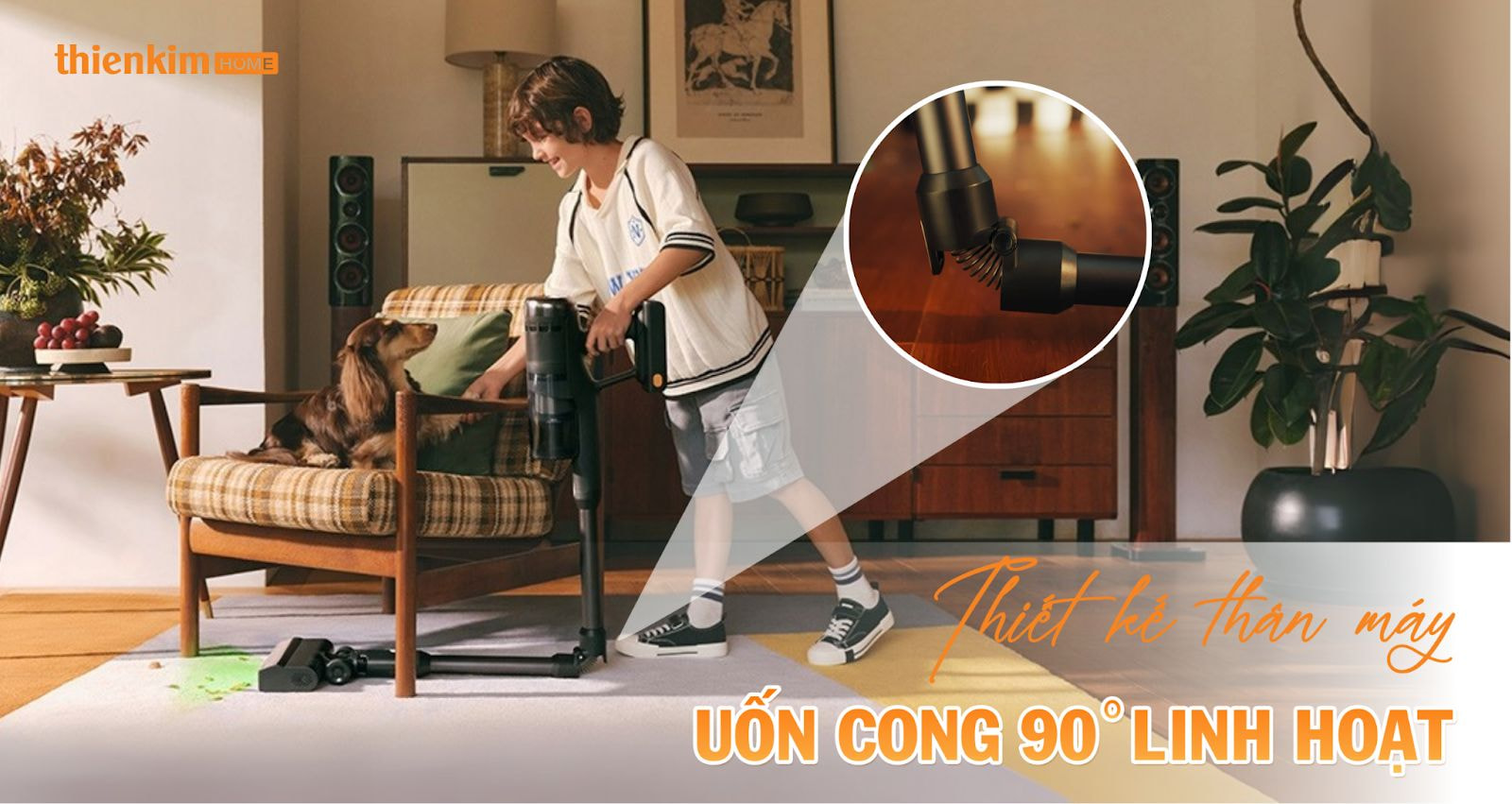 Thiết kế thân máy uốn cong 90° giúp Roborock H60 Ultra dễ dàng làm sạch gầm bàn và sofa.