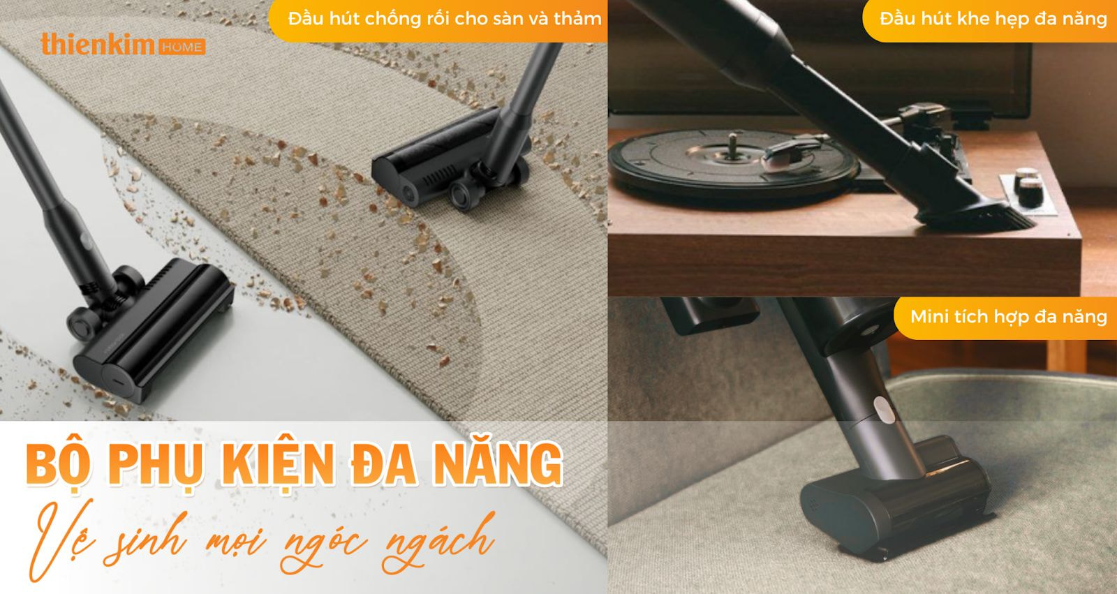 Bộ phụ kiện đa năng của Roborock H60 Ultra giúp làm sạch mọi ngóc ngách trong nhà.