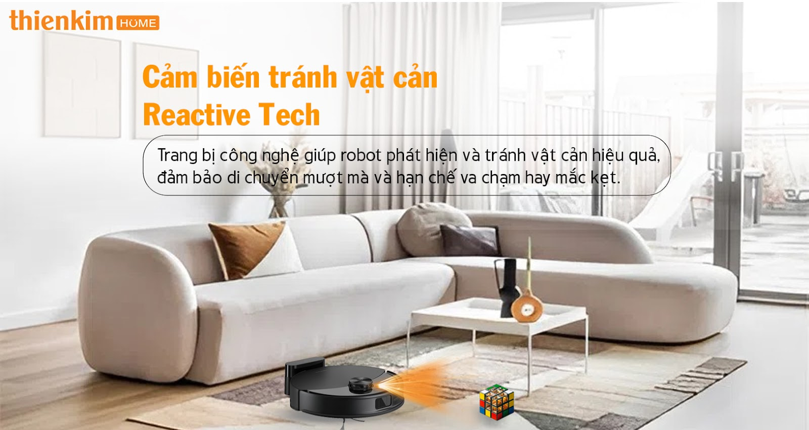 Roborock Q10 VF di chuyển linh hoạt, tránh vật cản nhờ công nghệ cảm biến thông minh Reactive Tech.