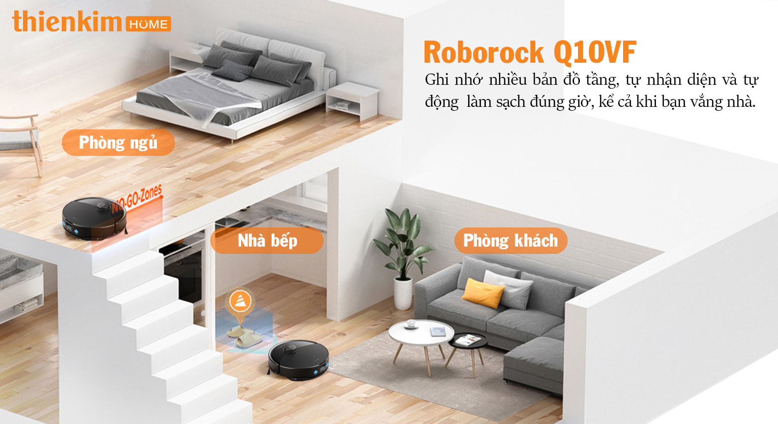 Roborock Q10 VF tự động nhận diện và lưu bản đồ đa tầng, giúp lập lịch làm sạch thông minh cho từng khu vực.