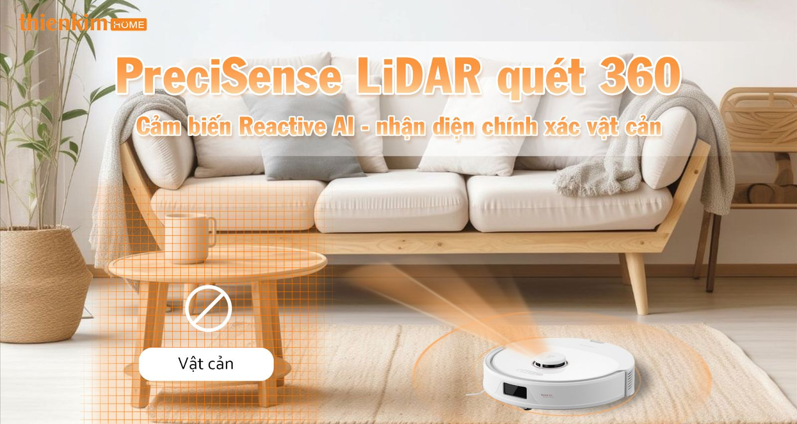 Roborock Qrevo 5AE – Trang bị công nghệ điều hướng PreciSense LiDAR và cảm biến Reactive AI giúp robot nhận diện vật cản chính xác, tránh kẹt và va đập khi dọn dẹp.