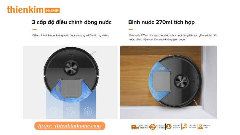 Roborock Q7 TF vừa hút vừa lau, kiểm soát 3 mức nước thông minh phù hợp cho mọi loại sàn.