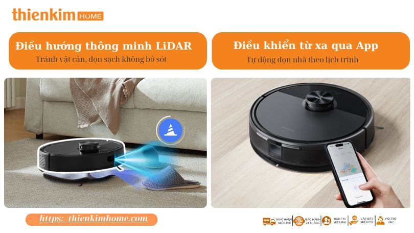 Roborock Q7 TF điều hướng bằng công nghệ LiDAR 360° và Reactive Tech, di chuyển thông minh tránh vật cản hiệu quả.