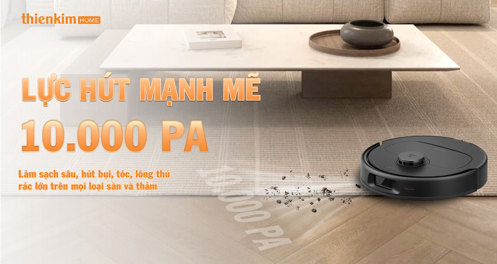 Roborock QR 798 – Lực hút siêu mạnh 10.000Pa dễ dàng loại bỏ bụi mịn, tóc và lông thú cưng trên mọi bề mặt sàn.