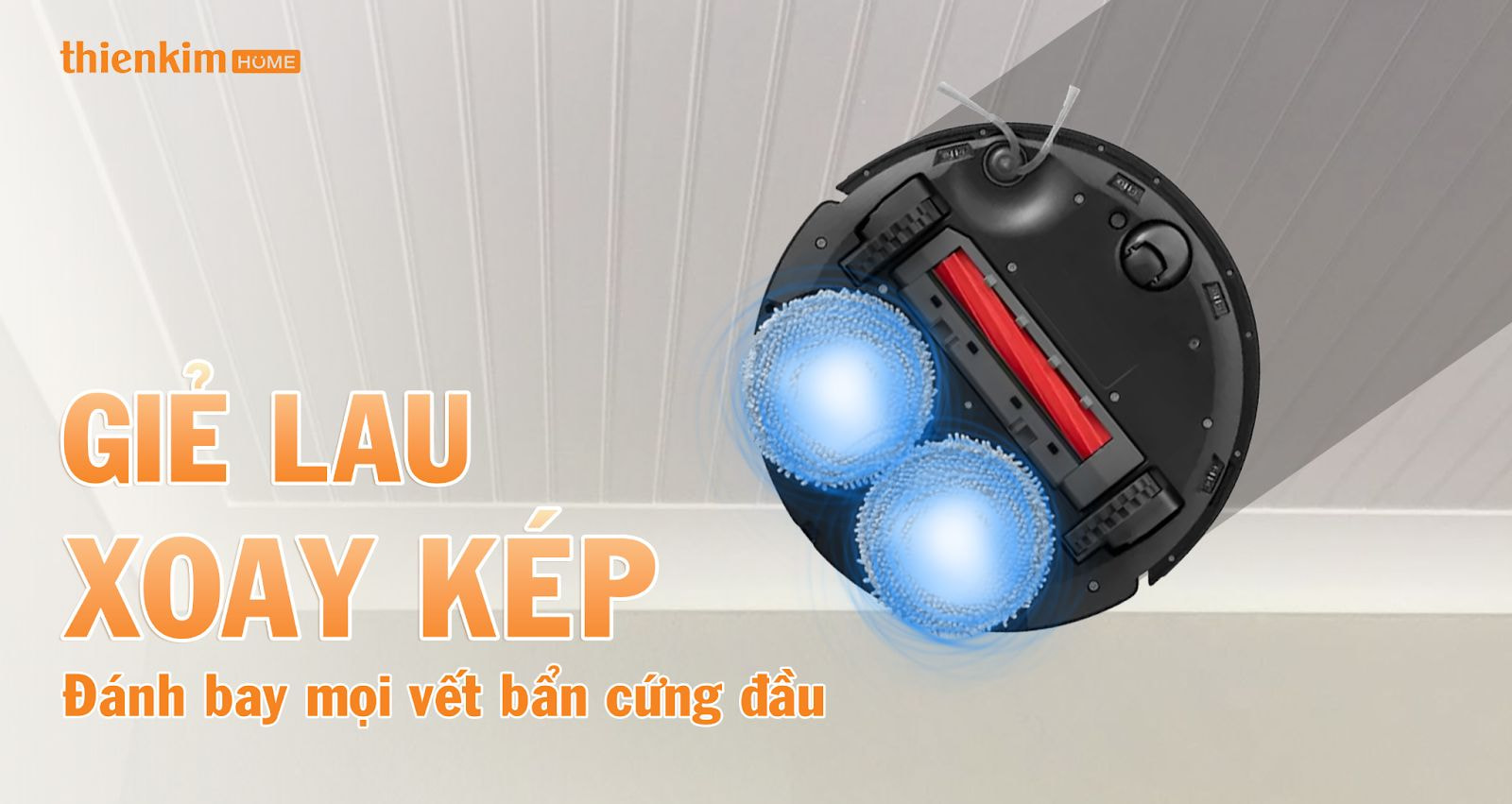 Roborock QR 798 – Hệ thống giẻ lau xoay kép tốc độ cao mô phỏng thao tác lau tay, dễ dàng đánh bay vết bẩn cứng đầu như cà phê, dầu mỡ và nước tương.
