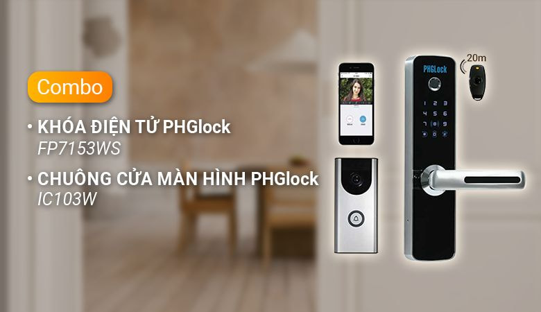 Combo khóa điện tử - chuông cửa màn hình PHGlock FP7153WS và IC103W