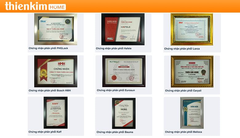 Bằng chứng nhận của Thiên Kim Home