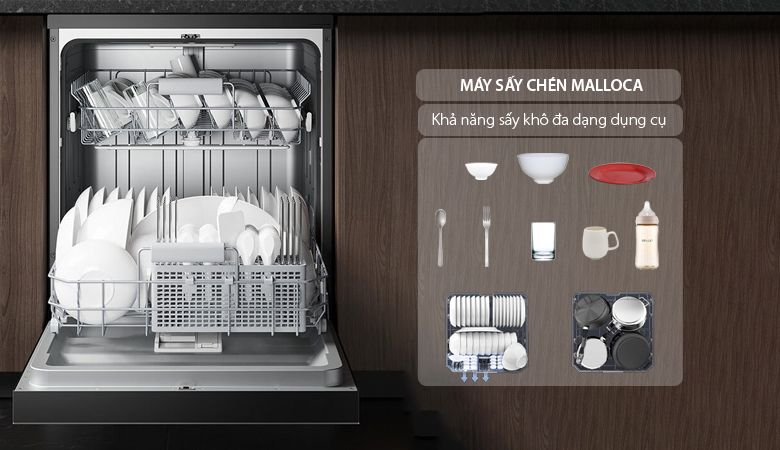 Khả năng sấy khô đa dạng dụng cụ của máy sấy chén Malloca