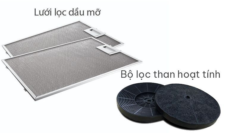 Các loại phụ kiện máy hút mùi Malloca - Bộ lọc: Màng lọc mỡ và lọc than hoạt tính