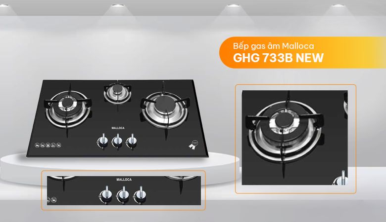 Một số dòng bếp gas Malloca mặt kính hot nhất 2024 - Bếp gas âm Malloca GHG 733B NEW