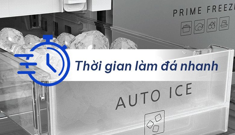 Ưu điểm của tính năng làm đá tự động trên tủ lạnh Malloca - Thời gian làm đá nhanh