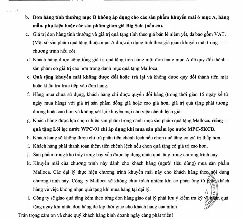 Danh sách khuyến mãi malloca đến hết tháng 7 năm 2025